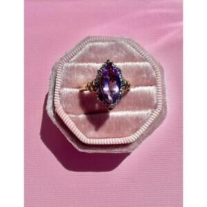 Vintage Marquise Amethyst with Halo Ring I 14K Gold